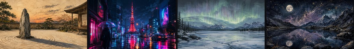 Four desktop wallpaper styles side by side