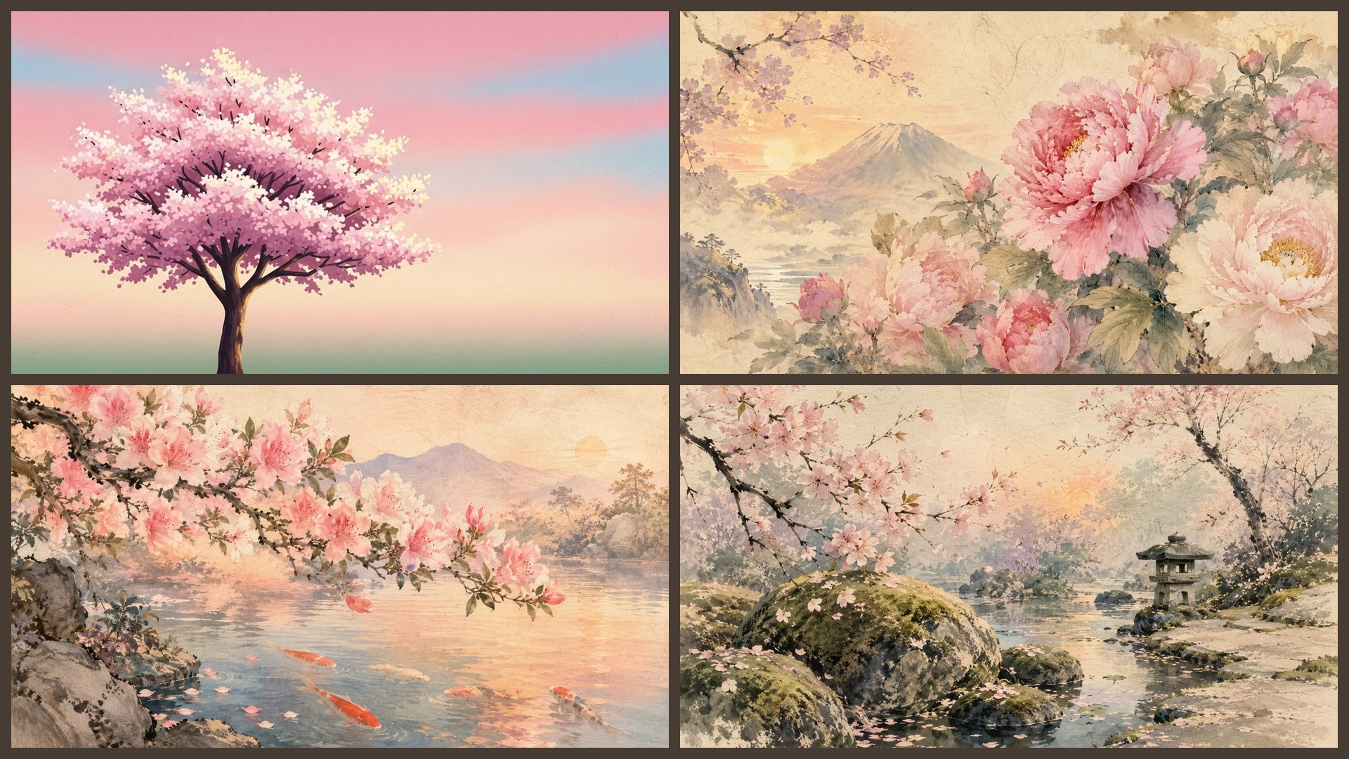 Four sample 4K wallpapers from 100 Sakura & Spring 4K Wallpapers — Cherry Blossom Painterly Aesthetic (Vol 6)